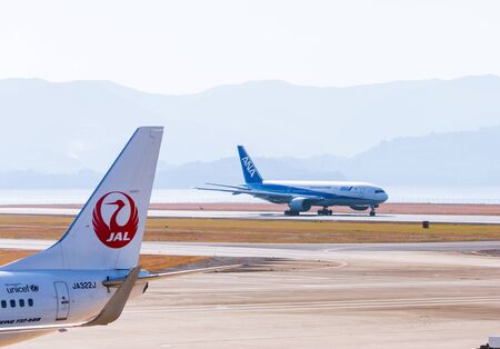 Nagasaki, Japan - December 19, 2015 All Nippon Airways (ANA) airplane in airport of Nagasaki (NGS), Omuraのeditorial素材