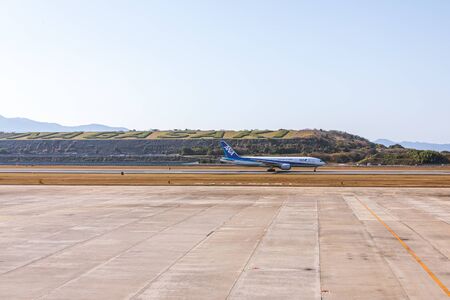 Nagasaki, Japan - December 19, 2015 All Nippon Airways (ANA) airplane in airport of Nagasaki (NGS),...