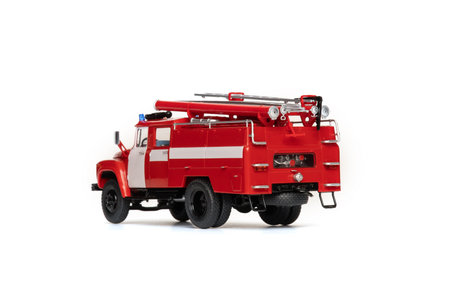 scale replica fire truck isolated on white background