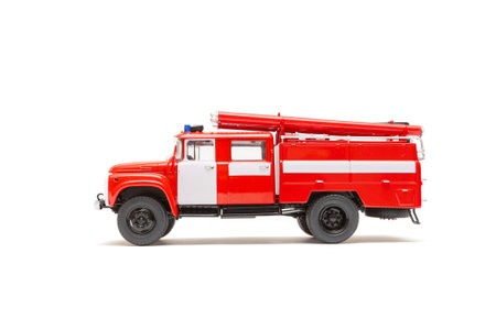 scale replica fire truck isolated on white background