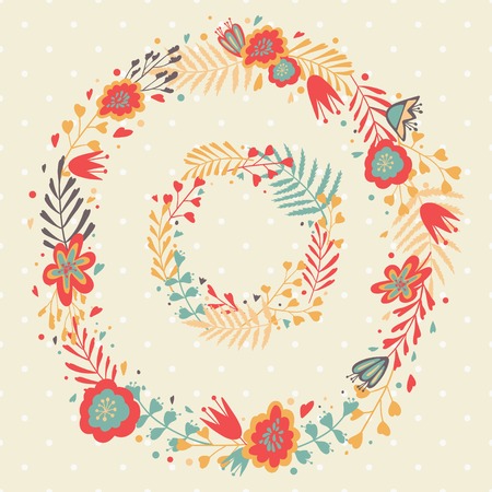 Floral wreath. Cute retro flowers wreathes.のイラスト素材