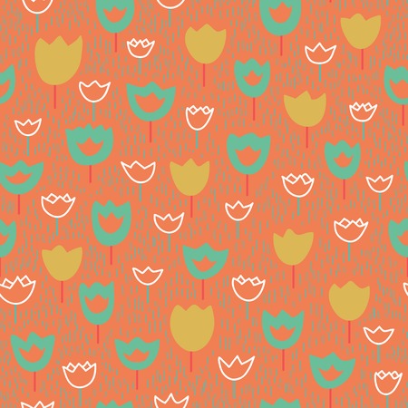 seamless pattern with tulips and grass. Vector backdrop. Endless pattern.のイラスト素材
