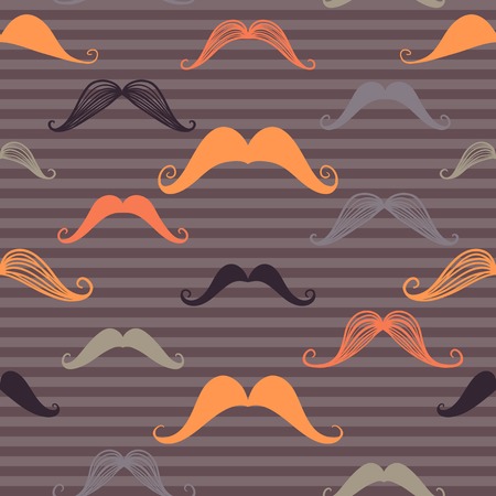 Vintage seamless pattern with mustache and stripes background. Retro style. Vector backdrop. Use for wallpaper, pattern fills, web page background.のイラスト素材