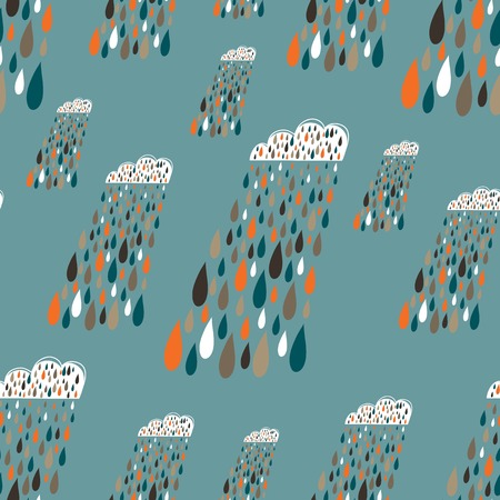 Vector seamless pattern with colorful rainy clouds. Funny background. Use for wallpaper, print, pattern fills, web page backgroundのイラスト素材