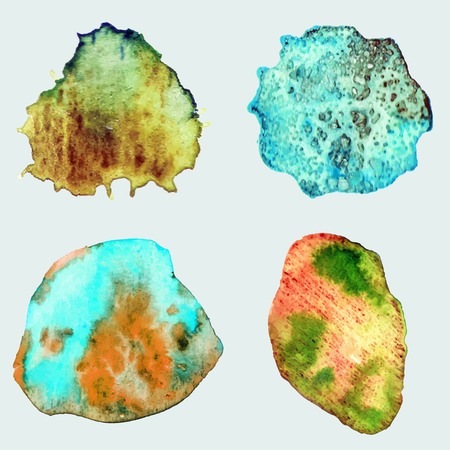 Four abstract hand drawn watercolor stones. Vector illustration, stains watercolors colors on wet paper.のイラスト素材