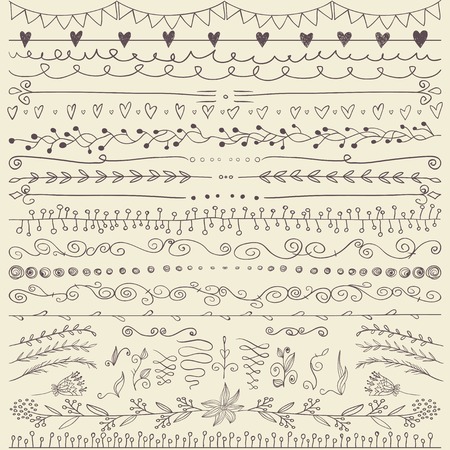 Set of hand drawn lines border and elegant design elements. Illustration vector. Can be use as decoration. Pastel backdrop. Illustration vector.のイラスト素材