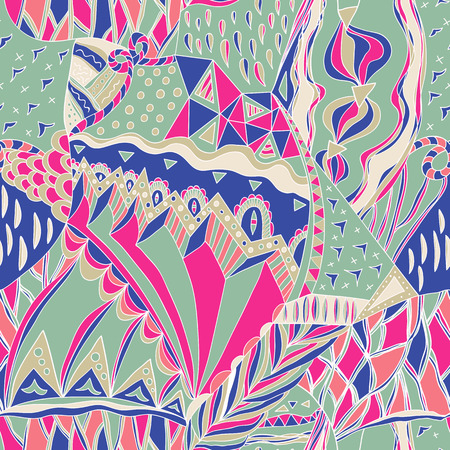 Traditional ornamental paisley bandanna. Hand drawn background with artistic pattern. Seamless pattern can be used for wallpaper, pattern fills, surface textures.のイラスト素材
