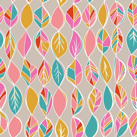 Seamless pattern with colored autumn leaves on a pastel background. Bright color. Autumn endless background, Used for wallpaper, pattern fills, surface textures.のイラスト素材