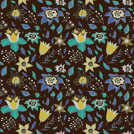 Elegant seamless pattern with abstract flowers on a dark background. Used for your design wallpapers, pattern fills, web page backgrounds, surface texturesのイラスト素材