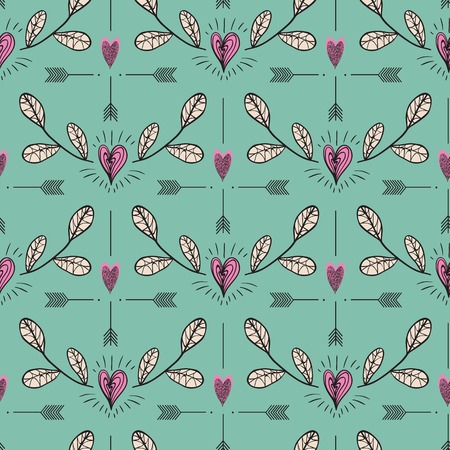 Hearts twig and arrows pattern.  Wedding vintage background for valentines day and weddingのイラスト素材