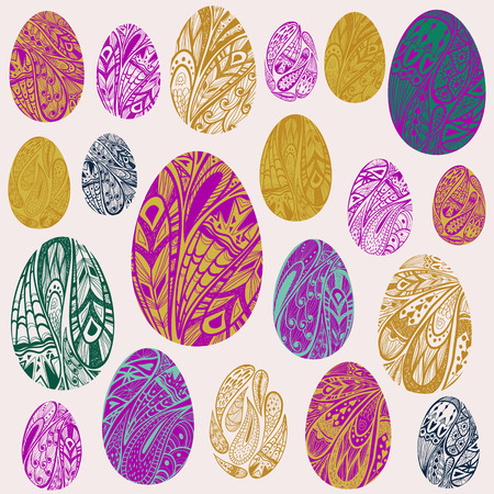Vector set of colorful easter eggs decorated with ornament Vector Illustration Isolated on white background.のイラスト素材