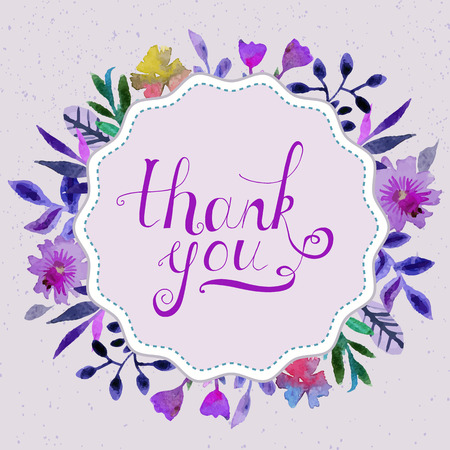 Watercolor floral card with text thank you. のイラスト素材