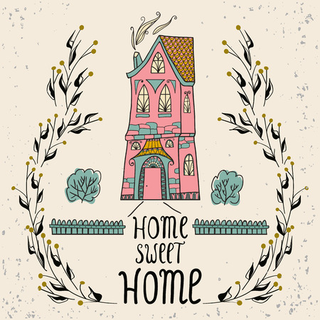 Home Sweet Home card isolated on pastel background.のイラスト素材