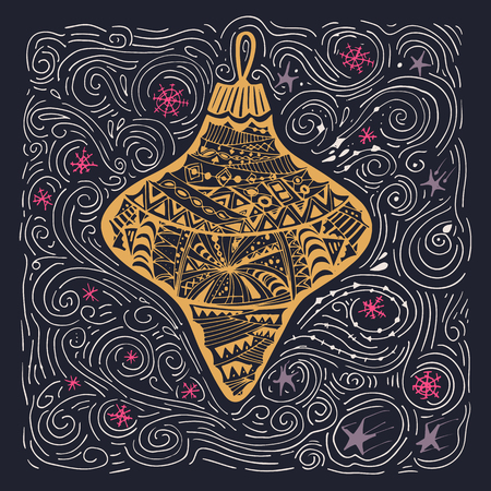 Hand drawn Christmas toy and doodle backdrop. New Year card decoration.  Perfect design for  card, invitations, posters, flyers and banners. Xmas design.のイラスト素材