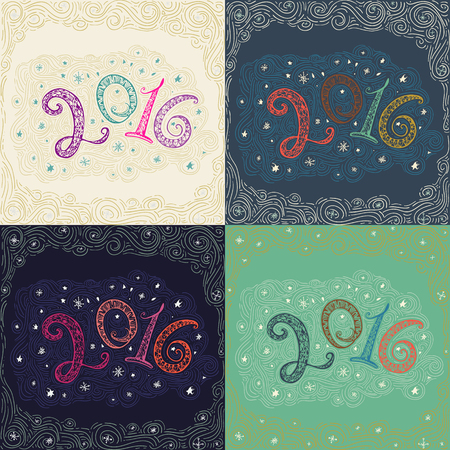 Set of Happy new year 2016 greeting card . Decorative ornamental.のイラスト素材
