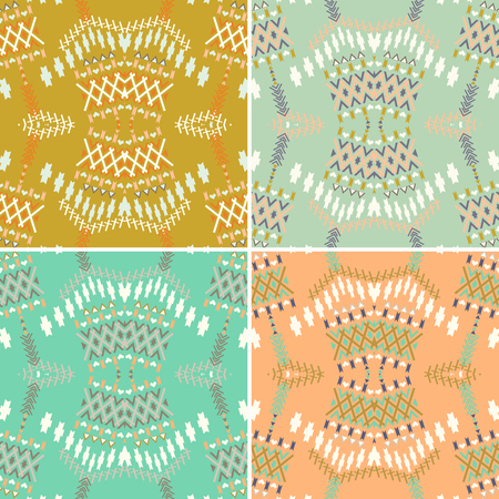 Set of ethnic seamless pattern. Aztec geometric background. Hand drawn navajo fabric. Modern abstract wallpaper. Vector illustration.のイラスト素材