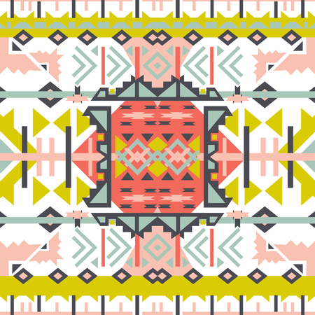 Colorful  aztec seamless pattern. Ethnic abstract geometric texture. Hand drawn navajo fabric. Used for wallpaper, web page background, fabric, paper, postcards.のイラスト素材