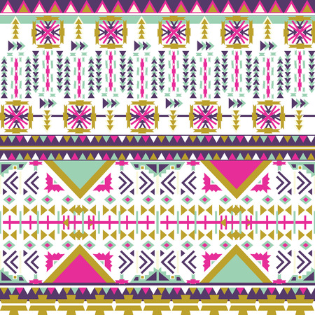 Colorful aztec seamless pattern on white  background. Ethnic abstract geometric texture. Hand drawn navajo fabric. Aztec Pattern Tribal. Used for wallpaper, web page background, fabric, postcardsのイラスト素材