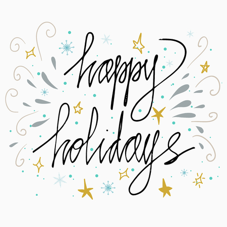 Happy Holidays greetings hand-lettering card isolated on white background. Made in vector. Holidays lettering for invitation and greeting card, prints and posters.のイラスト素材