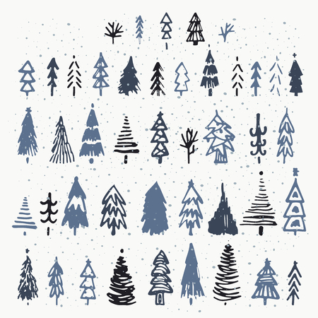 Set of hand drawn christmas tree. Holiday decoration isolated elements. Vector illustration. Use for Greeting Scrapbooking, Congratulations, Invitations.のイラスト素材