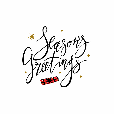 Seasons Greetings hand lettering. Handmade vector calligraphyのイラスト素材