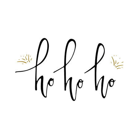 Ho-Ho-Ho Christmas vector greeting card with modern brush lettering. Christmas theme. Isolated on white background. Design element for poster, banner, card, flyer. Vector illustrationのイラスト素材