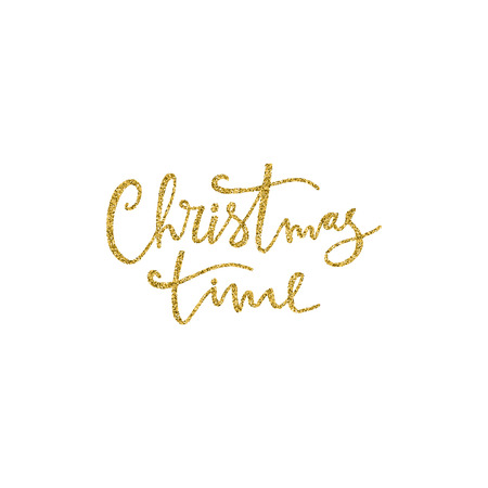 Christmas time hand drawn lettering with gold glitter texture. Vector illustration. Use for greeting cards, posters, banners and flyers. Xmas design.のイラスト素材