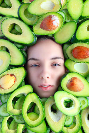 Fruit face mask. Frame of fruits. Fruit cuttingのeditorial素材
