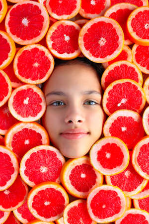Fruit face mask. Frame of fruits. Fruit cuttingのeditorial素材