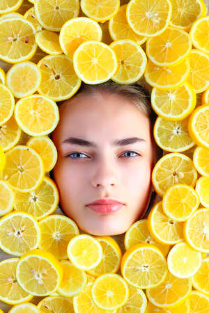 Fruit face mask. Frame of fruits. Fruit cutting