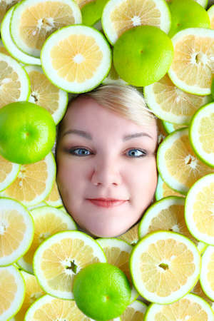 Fruit face mask. Frame of fruits. Flatlayのeditorial素材