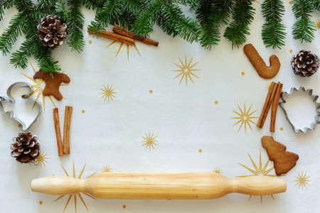 New Years layout of molds for gingerbread, Christmas treeの写真素材
