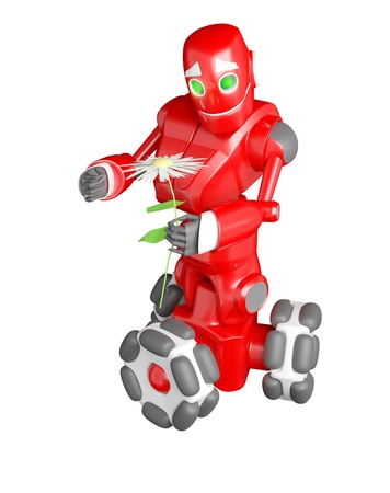 The red robot holds a white flowerの写真素材