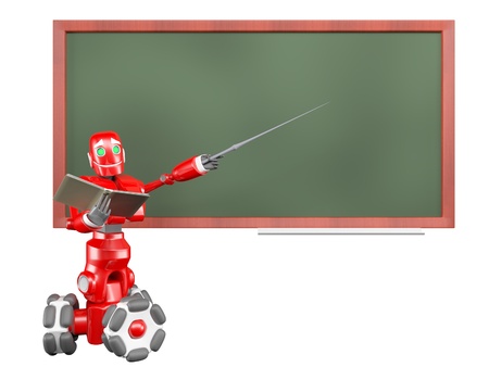 The red robot drives a pointer on the green boardの写真素材