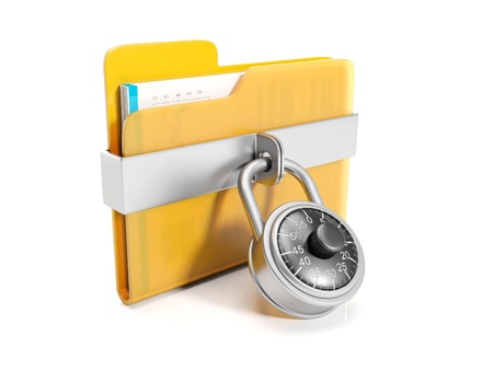 3d illustration  Big yellow folder with a combination lock mountedの写真素材
