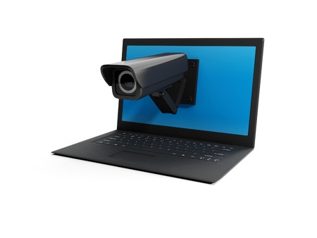 3d illustration: A laptop and a video cameraの写真素材