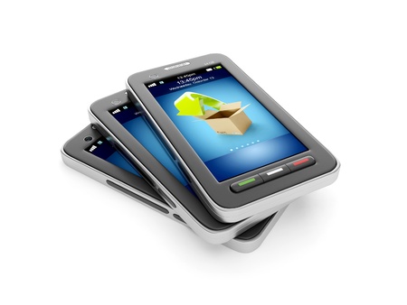 3d illustration: A group of mobile phones.の写真素材