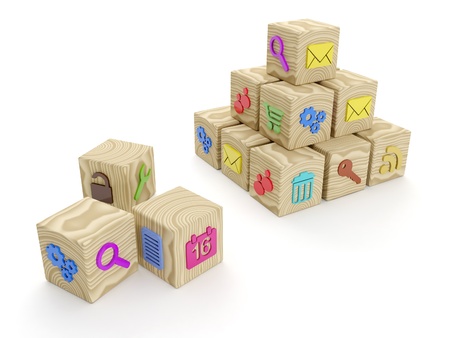 3d illustration: A group of wooden blocks, the mobile willの写真素材