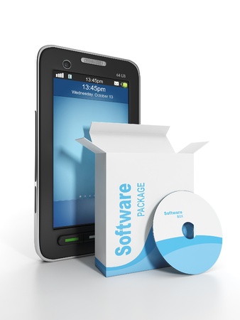 3d illustration: Mobile technology. Mobile phone software and licenseの写真素材