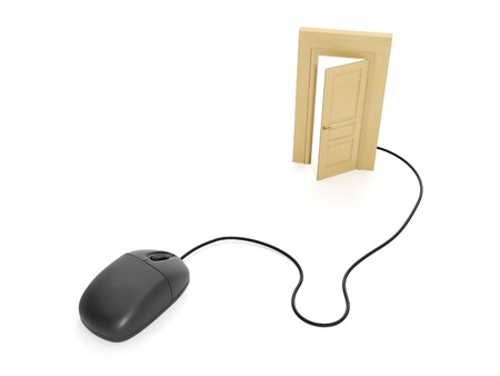 3d illustration internet technology. Computer mouse and the doorの写真素材