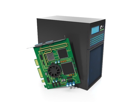 3d illustration of computer technologies. Station and server chips, server repair stationの写真素材