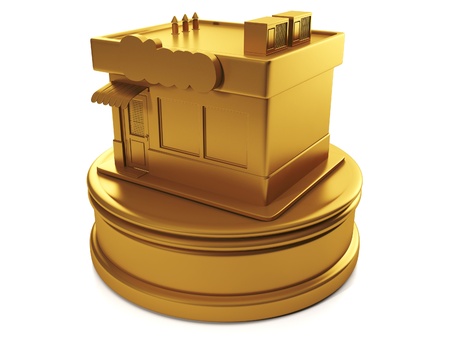 3d illustration: Sales and purchases. Gold shop, the prize for the best shopの写真素材