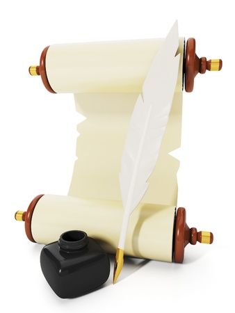 Vector parchment with a pen and ink. Icon for recordsの写真素材