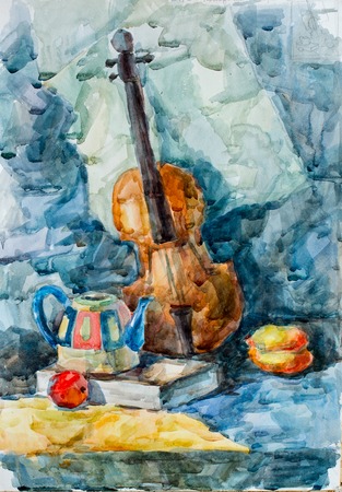 Violin, watercolor drawingの写真素材