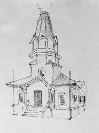The church, pencil sketchの写真素材
