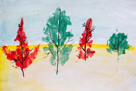 Autumn forest, watercolor paintingの写真素材