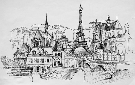 Paris, pencil drawingの写真素材