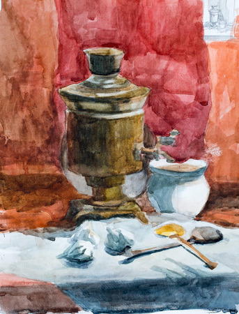 Still life, watercolor drawing canvasの写真素材