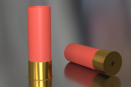 3d rendering. Cartridges for the gun. Ammunition on the table. Gun case.