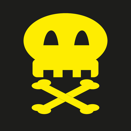 bones and skull on a black background. yellow skull and yellow bones. pirate symbolのイラスト素材